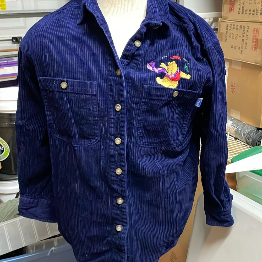 Vintage blue Disney winnie the pooh corduroy button down sz medium